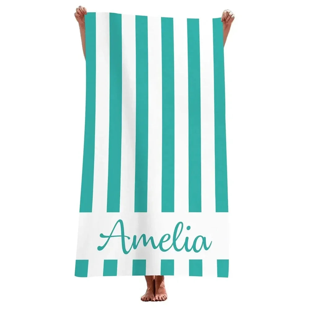 Serviette de plage personnalisée rayures géométriques microfibre absorbante - vue 5 sur 5