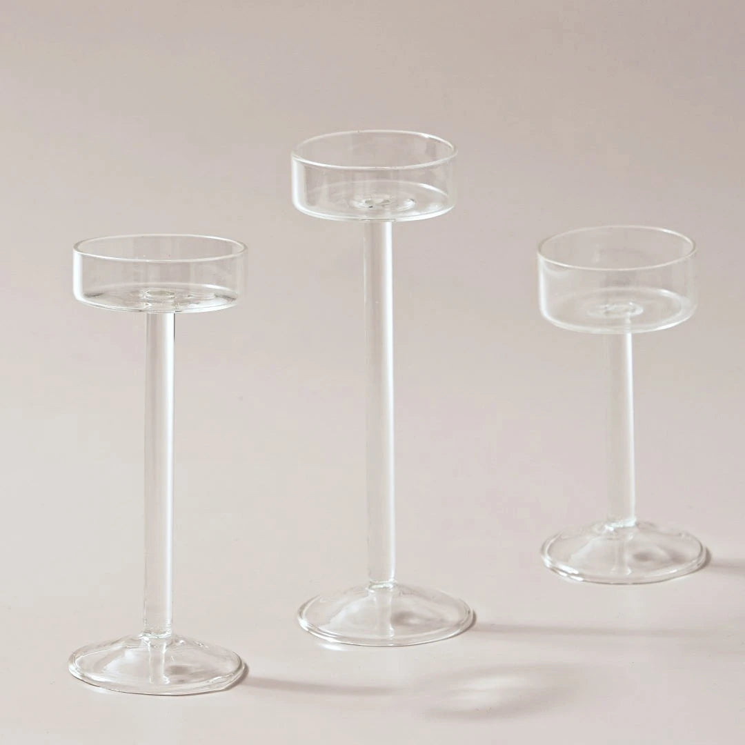 ensemble de bougeoirs en verre pour décoration de table élégante - vue 7 sur 9