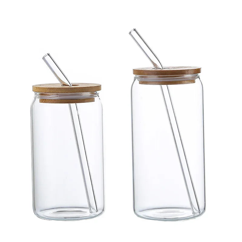 Tasse verre canette couvercle bambou paille borosilicate - vue 6 sur 7