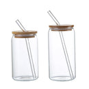 Tasse verre canette couvercle bambou paille borosilicate