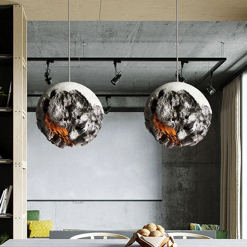 Irregular Planet Wabi Sabi LED Chandelier Restaurant Bedroom Model Room Lighting Creative Exhibition Hall Bar Decor Pendant Lamp - vue 5 sur 11
