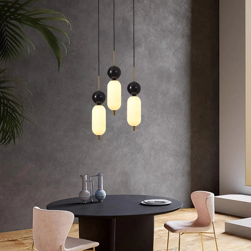 lustre led en boule de marbre naturel en acrylique avec fil réglable - vue 3 sur 7