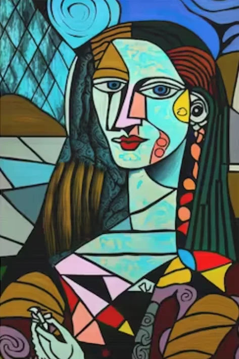 peinture abstraite cubiste tête de personnage art mural minimaliste