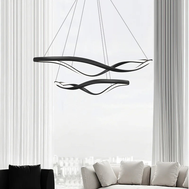 lustre led moderne en aluminium avec cordon d'anneau irrégulier réglable - vue 2 sur 21