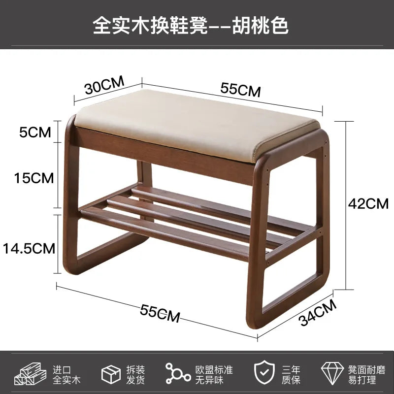 banc à chaussures en bois massif pour rangement pratique - vue 4 sur 9