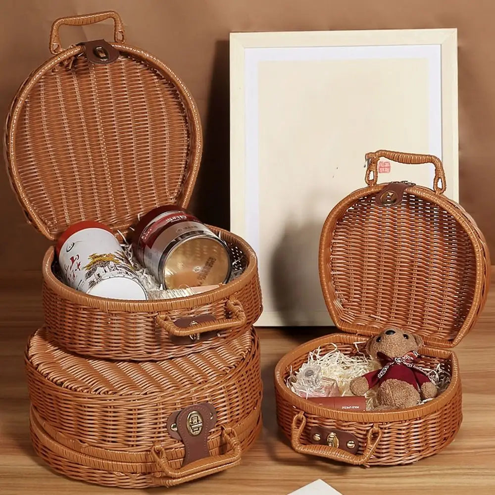 valise ronde en osier pour pique-nique pratique et résistante - vue 5 sur 9