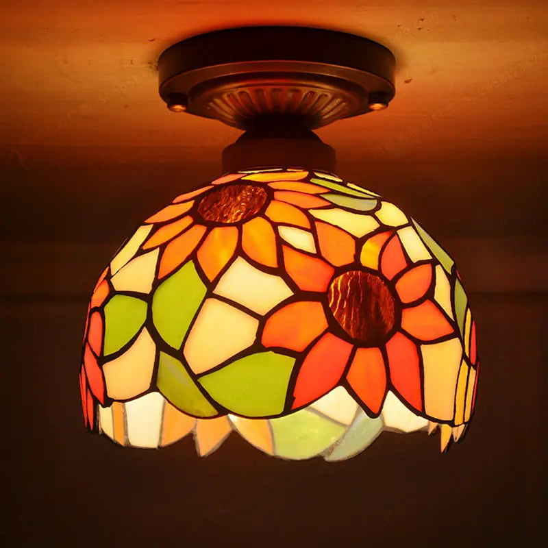 plafonnier baroque tiffany en verre pour décoration intérieure - vue 5 sur 8
