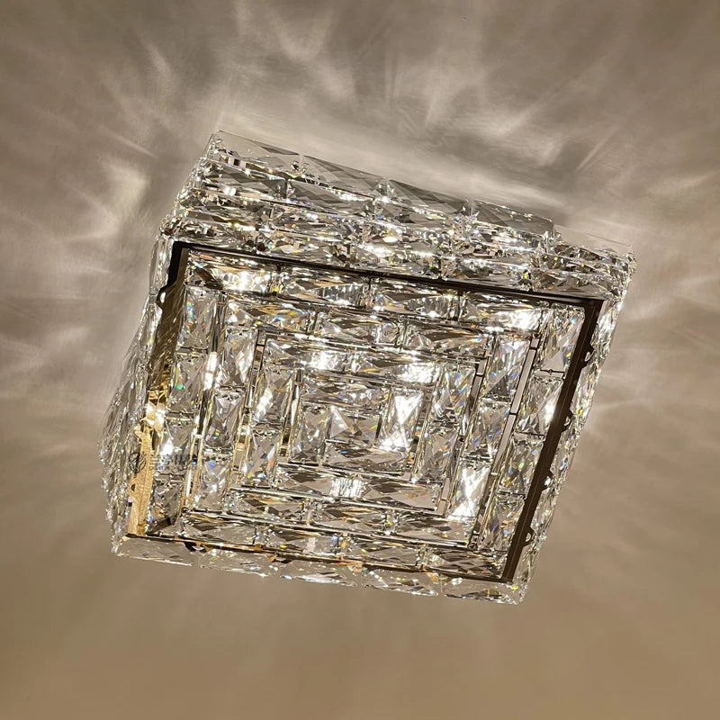 plafonnier en acier inoxydable et cristal design moderne créatif carré - vue 6 sur 9