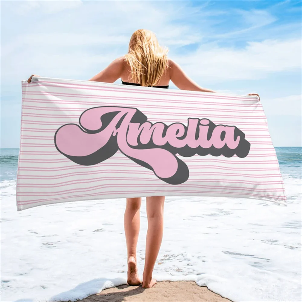 Serviette de plage rayée rétro personnalisée hippie - vue 3 sur 5