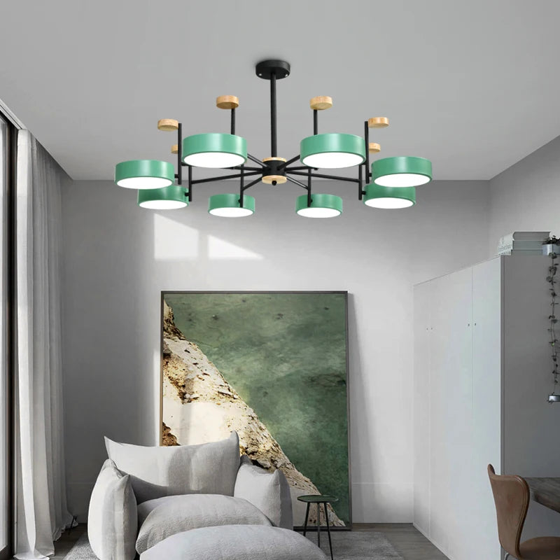 lustre en fer et bois acrylique style nordique décoration intérieure - vue 2 sur 6
