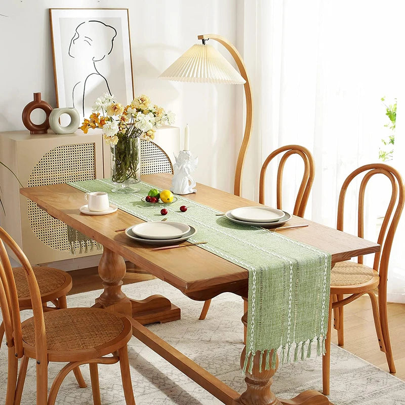 Chemin de table bohème rustique tressé franges rayures - vue 5 sur 7
