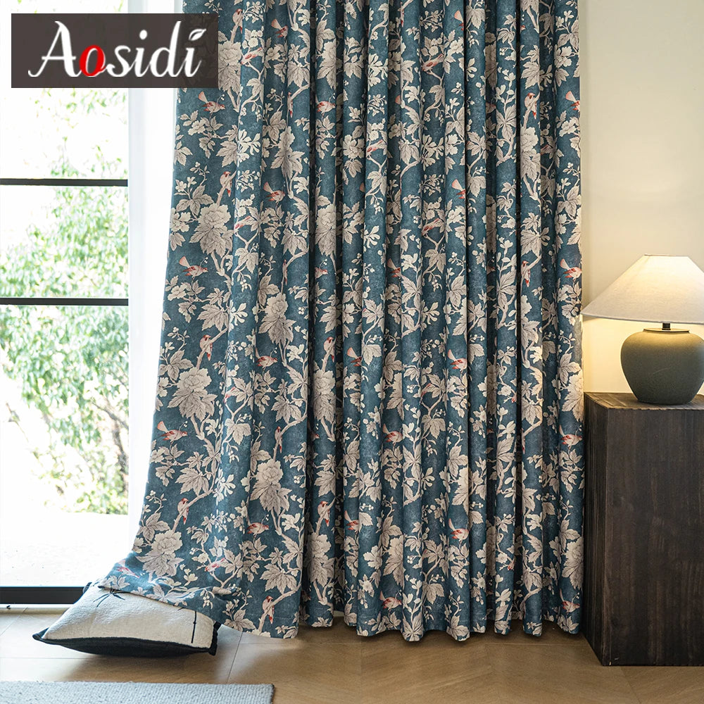 Rideau occultant motif feuillage pour chambre salon - vue 2 sur 8