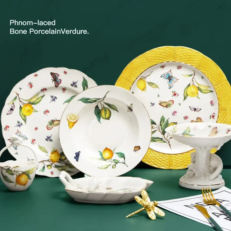 Assiette ceramique style europeen motif citron elegant table - vue 2 sur 6