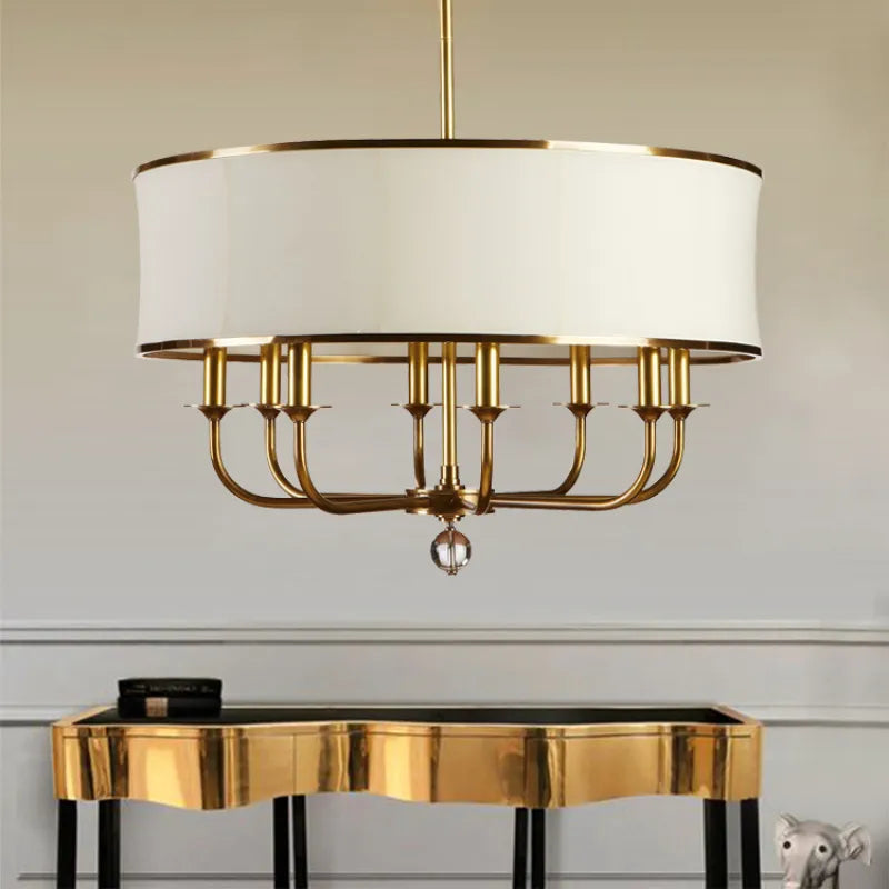 lustre Style américain tout cuivre Simple créatif tissu abat-jour - vue 3 sur 9