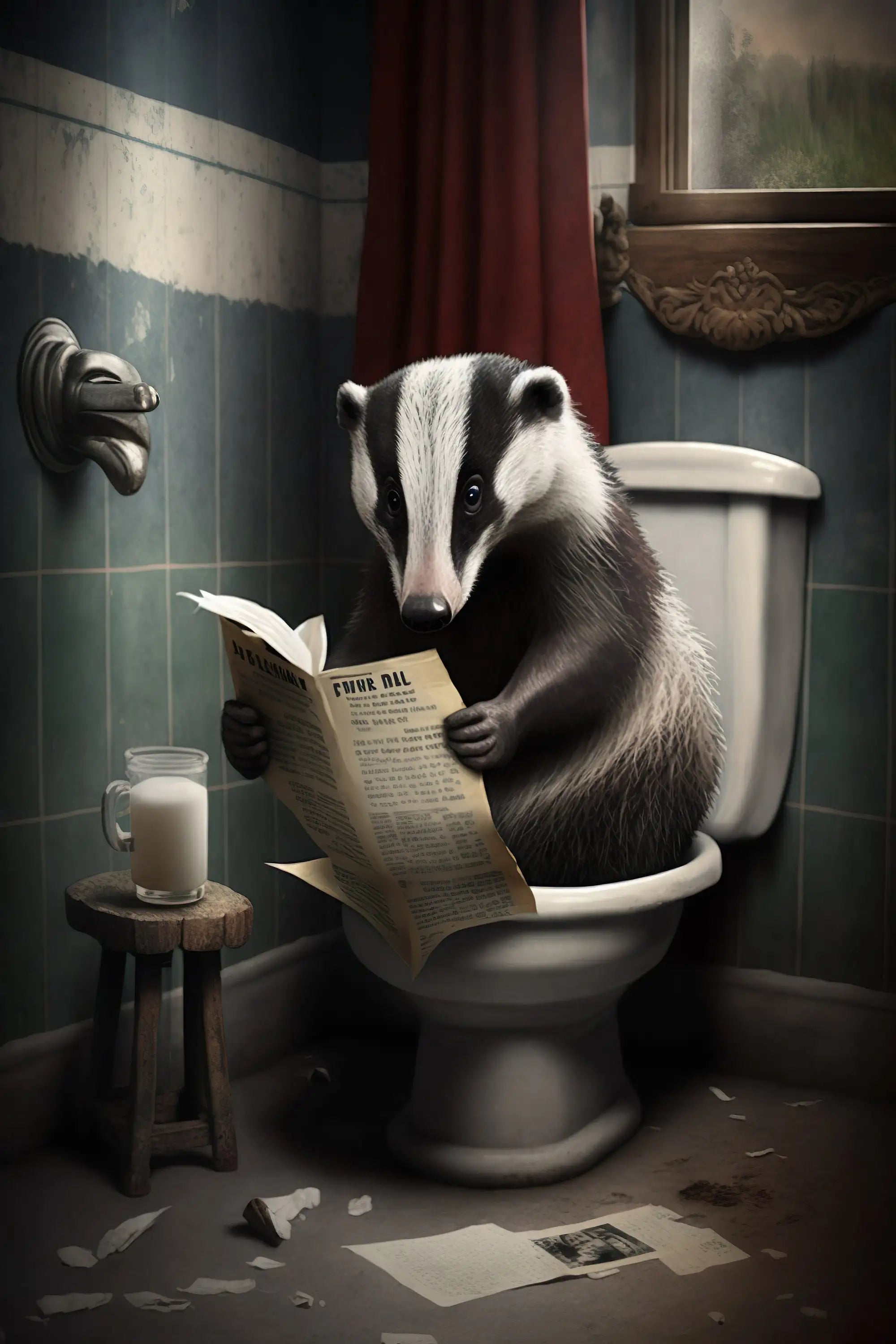 décoration murale humoristique avec animaux sur toilettes