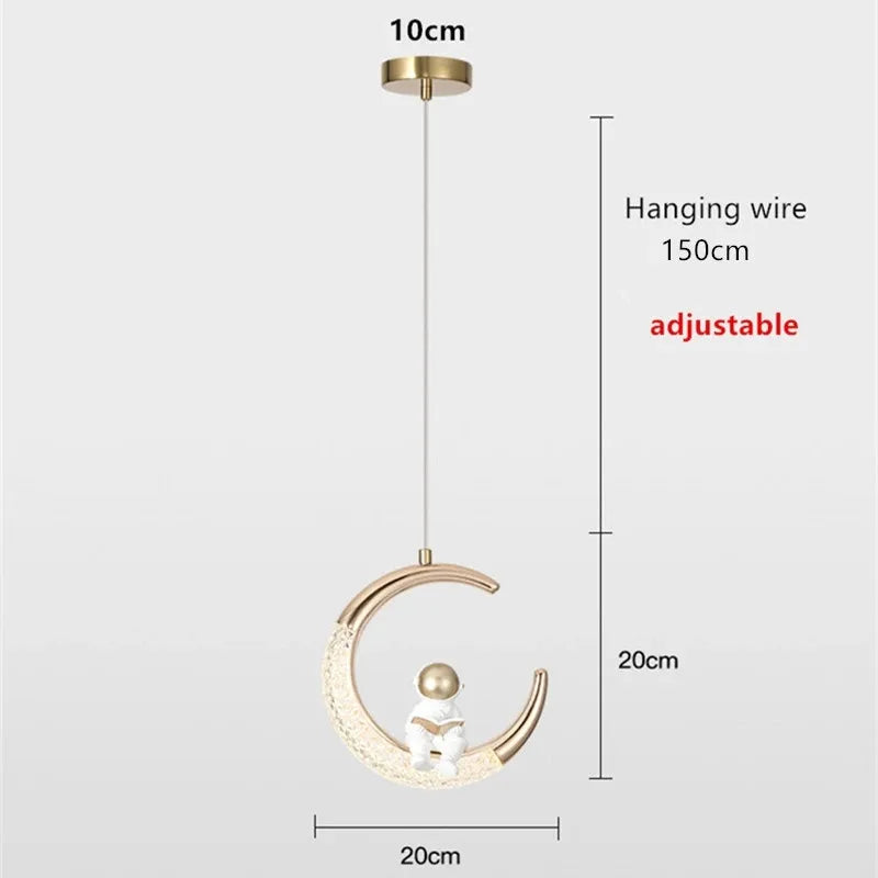 Chambre d'enfant lustre de chevet moderne minimaliste lumière de luxe dessin animé garçon fille chambre lune lampe astronaute petit lustre - vue 6 sur 8