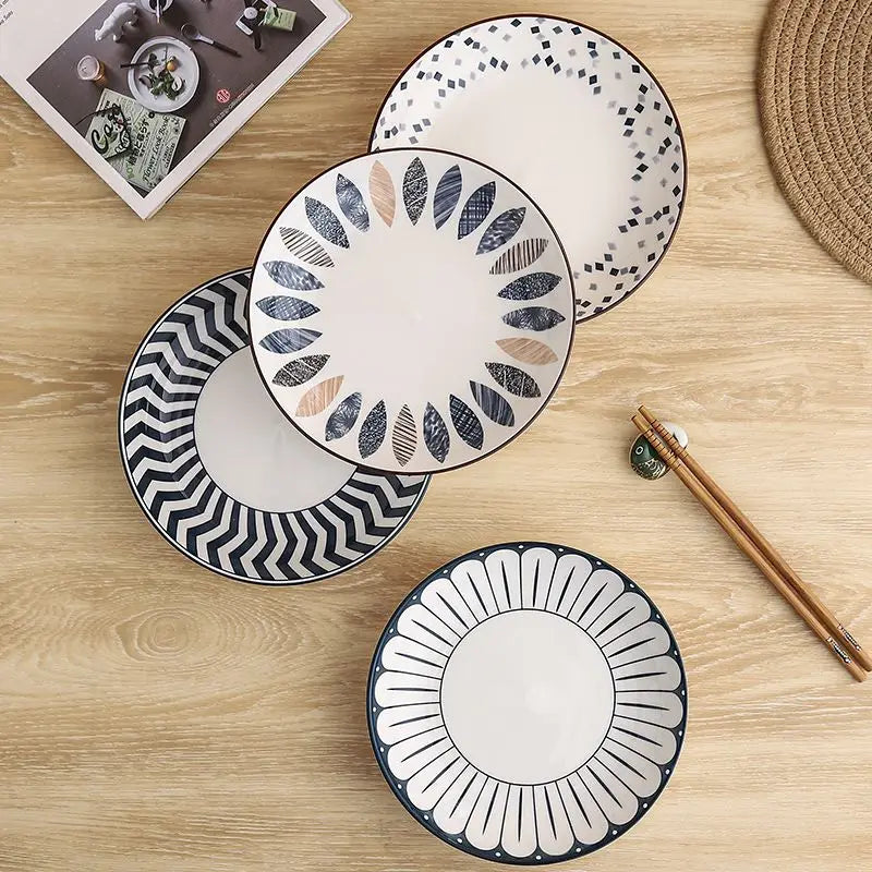 Ensemble 4 assiettes céramique minimalistes rayures 20 cm