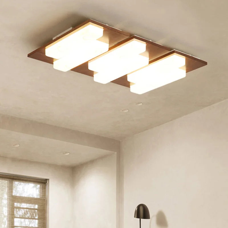 plafonniers led modernes en bois véritable 4/6/9 têtes luminaire intérieur - vue 3 sur 12