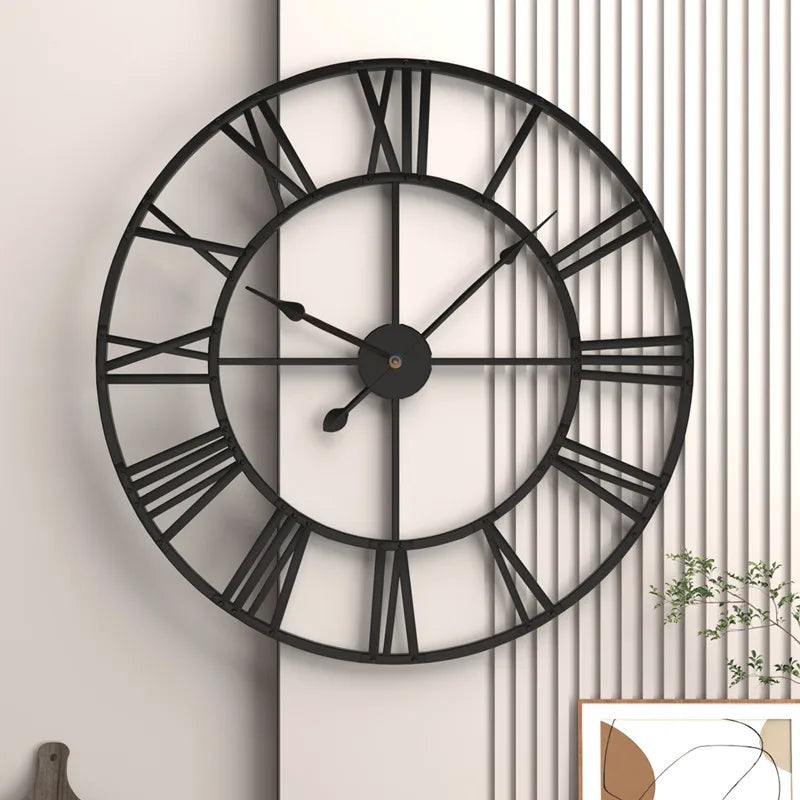 horloge murale moderne rétro en métal avec chiffres romains silencieuse - vue 4 sur 8