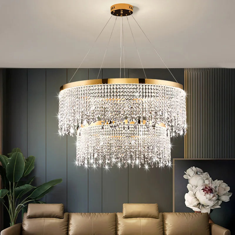 lustre moderne en cristal design circulaire éclairage de luxe suspendu - vue 2 sur 9