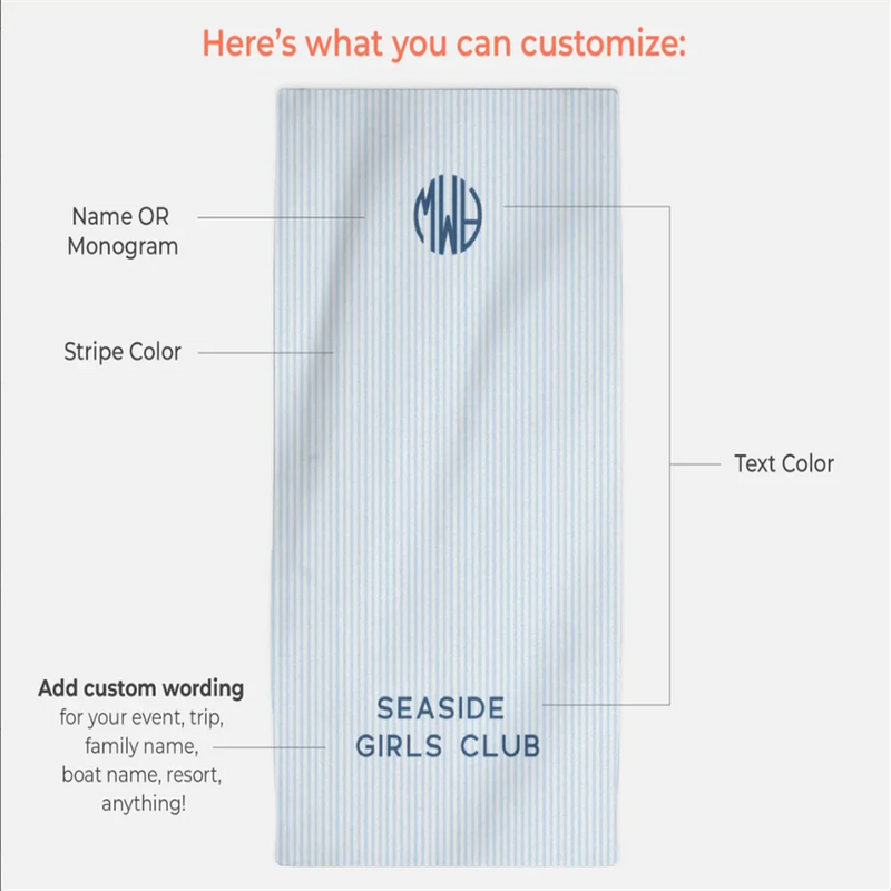 serviette de plage personnalisée rayures monogramme style preppy