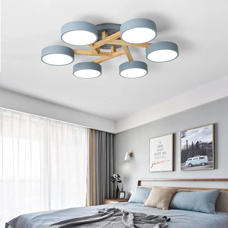 lustre led style nordique moderne en bois massif - vue 4 sur 15