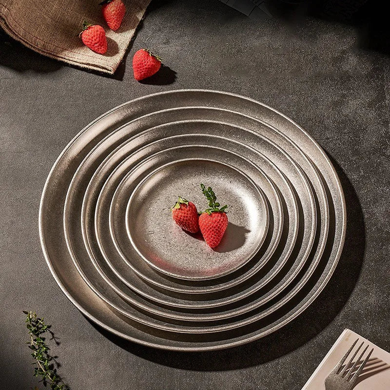 Assiettes inox style industriel retro plateaux cafe