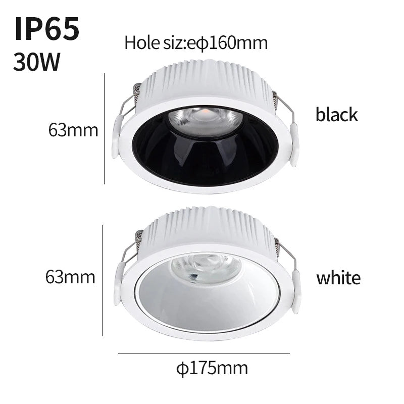 Downlight impermeável IP65LED, umidade e névoa, cozinha banheiro e vaso sanitário holofotes, beirais ao ar livre, AC 220V, 30W, - vue 6 sur 6