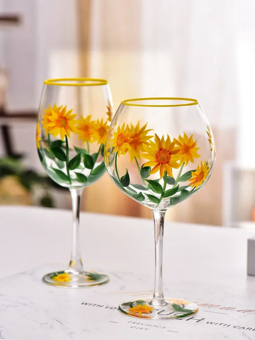 Verre à vin motifs floraux peints lot trois