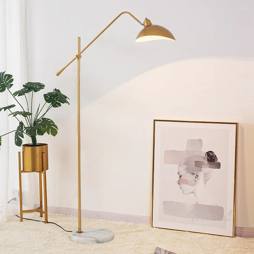 lampadaire nordique doré avec base en marbre réglable - vue 7 sur 8