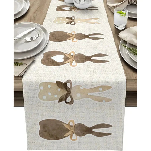 Chemin de table lin motifs lapin coeur paques