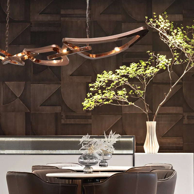 lustre de luxe en acier inoxydable pour bar et restaurant