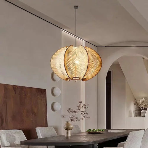 lustre japonais en rotin luminaire suspendu élégant et naturel - vue 3 sur 6