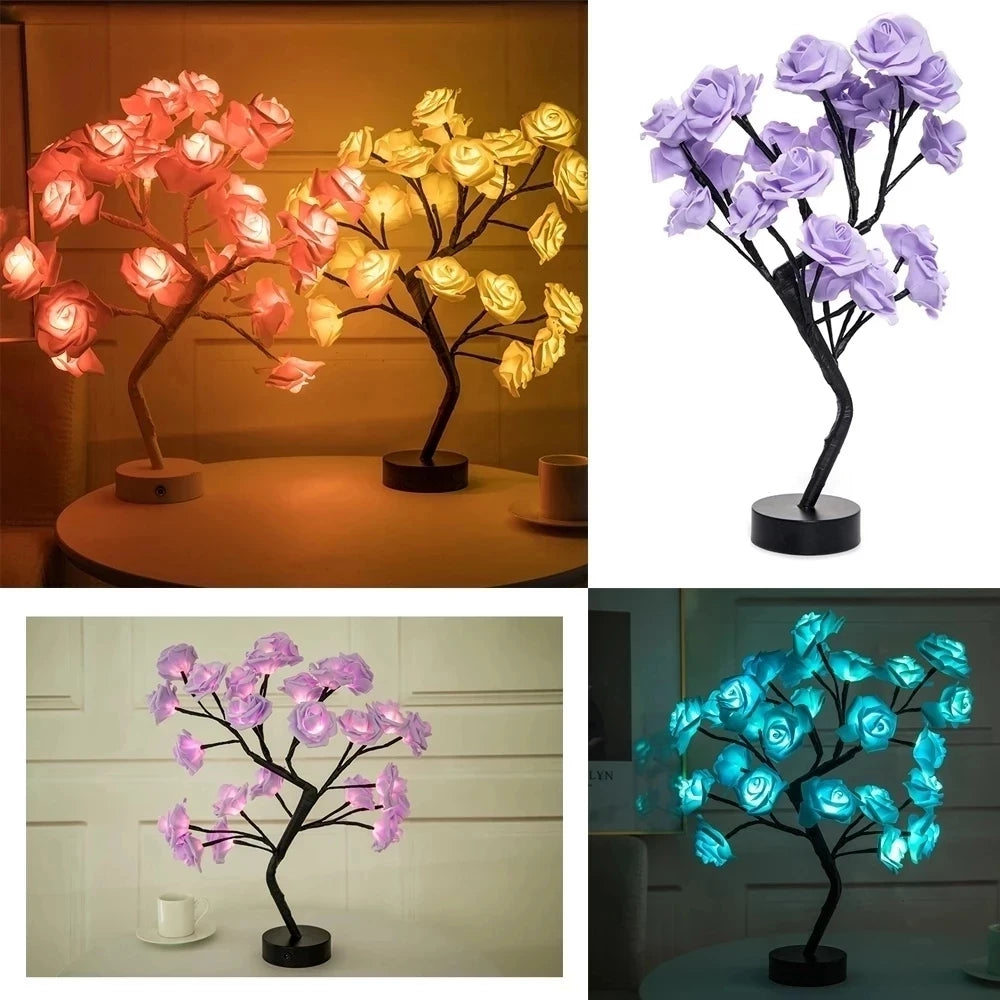 LED Rose Fleur Lampe de Table USB Arbre De Noël Fée Lumières Veilleuses Maison Fête De Mariage Chambre Décoration Cadeau de Fête des Mères - vue 6 sur 8