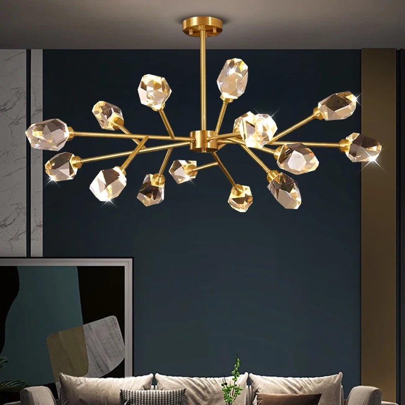 lustre en cuivre et cristal pour une ambiance élégante - vue 4 sur 8