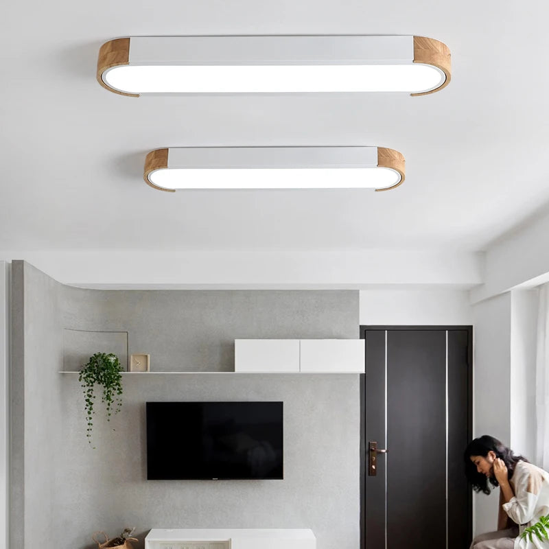 SANDYHA plafonniers nordique Led bois fer acrylique Rectangle piste lampe pour salon chambre décor intérieur luminaires - vue 4 sur 15