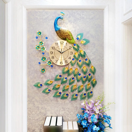 horloge murale moderne en forme de paon pour décoration intérieure - vue 3 sur 7