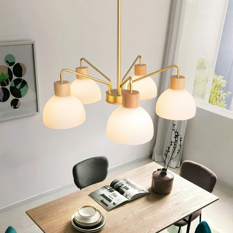 plafonnier led minimaliste en bois et verre pour restaurant ou café - vue 5 sur 12