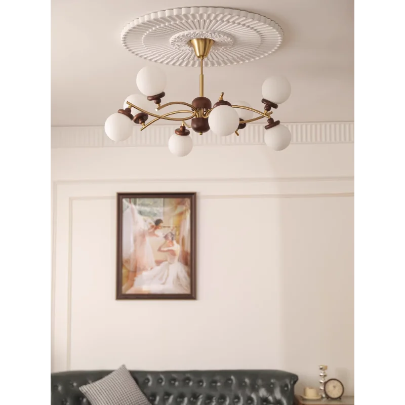 lustre en bois et verre style rétro américain pour cuisine et restaurant - vue 3 sur 9