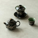 Théière chinoise rétro céramique kungfu motif floral abricot