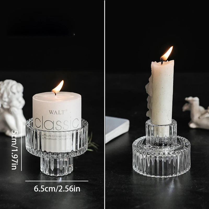 bougeoirs vintage en verre transparent à motifs nordiques - vue 12 sur 15