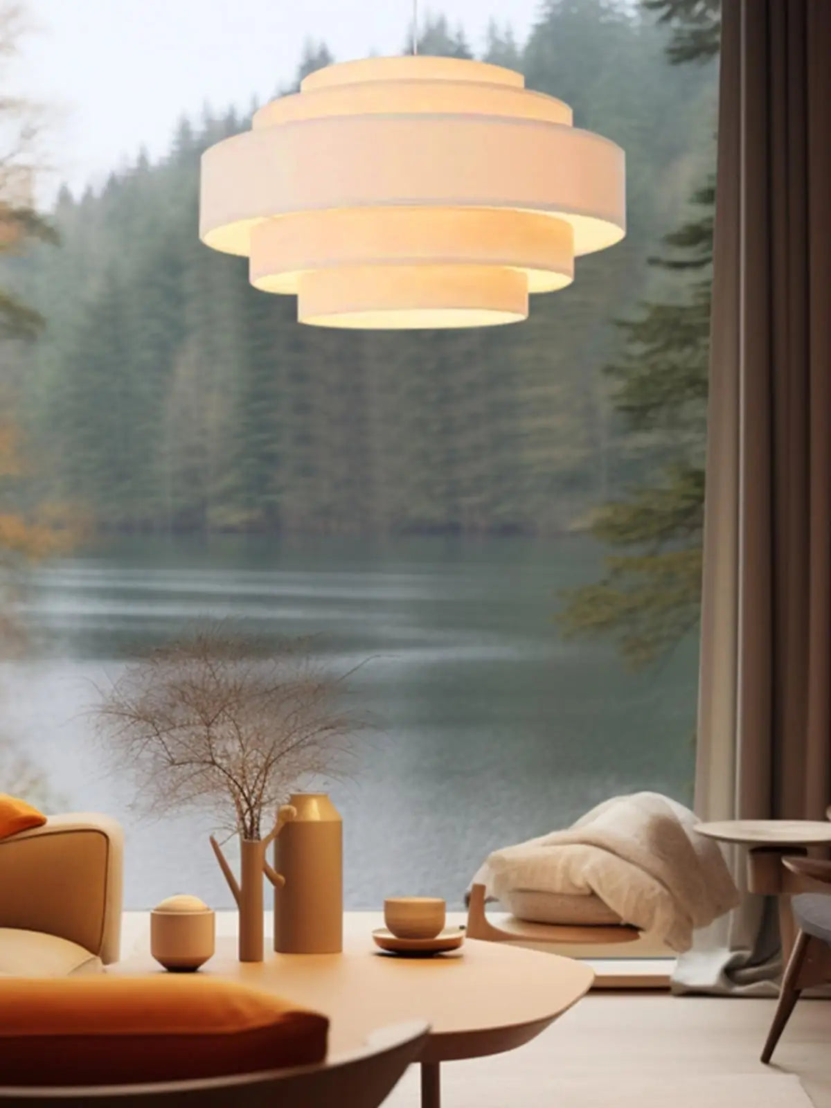 lustre à led en tissu style wabi sabi pour décoration intérieure - vue 6 sur 12