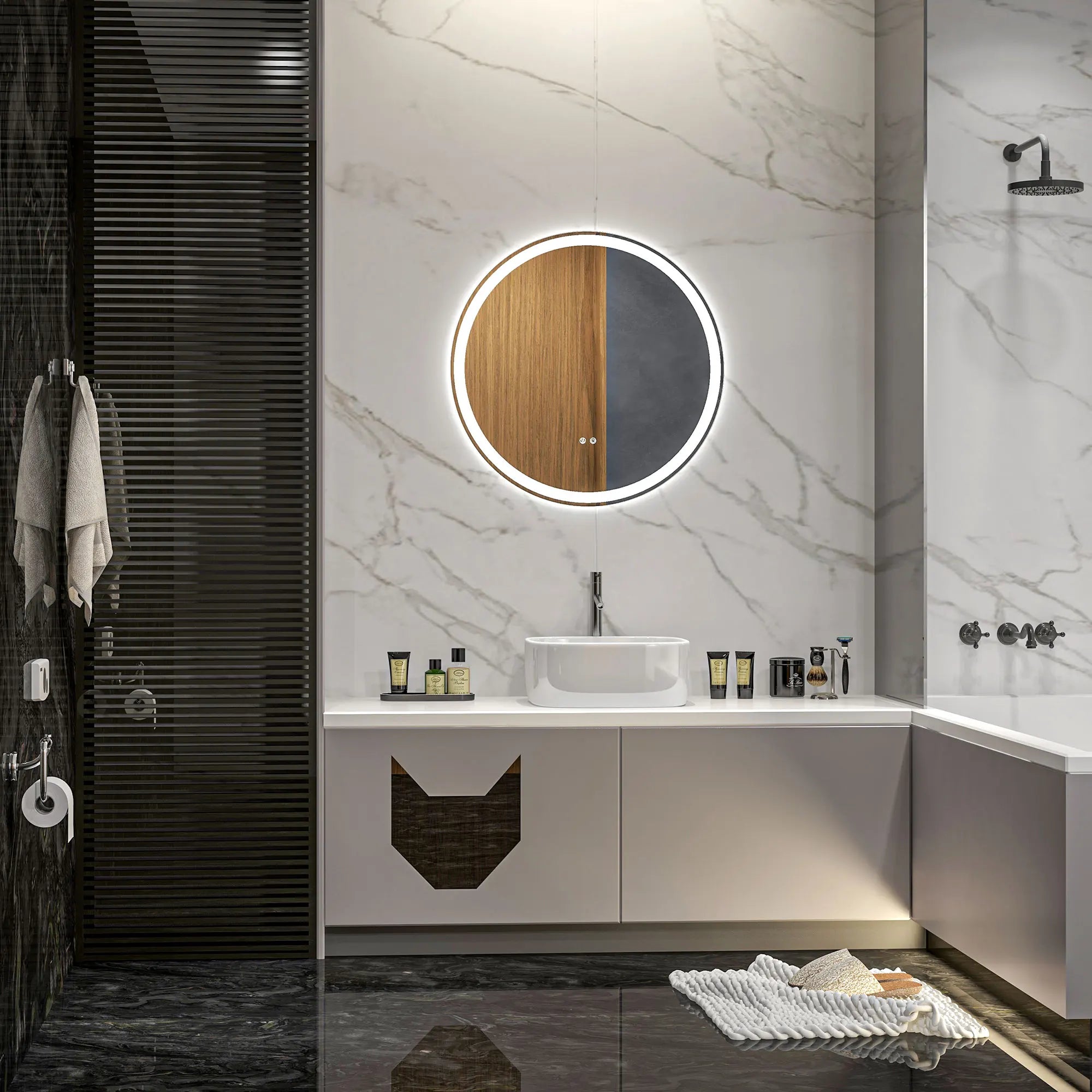 miroir rond avec lumières led réglables antibuée argent - vue 4 sur 7