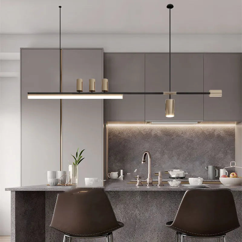 suspension led style nordique longue pour table cuisine bar - vue 5 sur 8