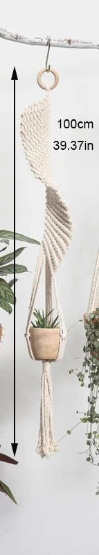 support de plante en macramé suspendu fait main en coton naturel - vue 8 sur 23