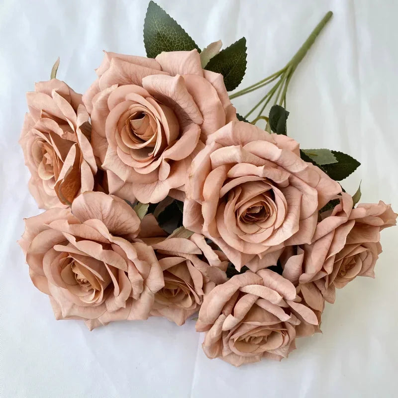 bouquet de roses artificielles en soie pour décoration intérieure - vue 8 sur 17