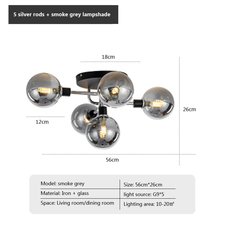 Plafonnier en verre nordique G9 LED lumière industrielle en métal pour chambre salon salle à manger étude maison intérieur loft lumière - vue 14 sur 18