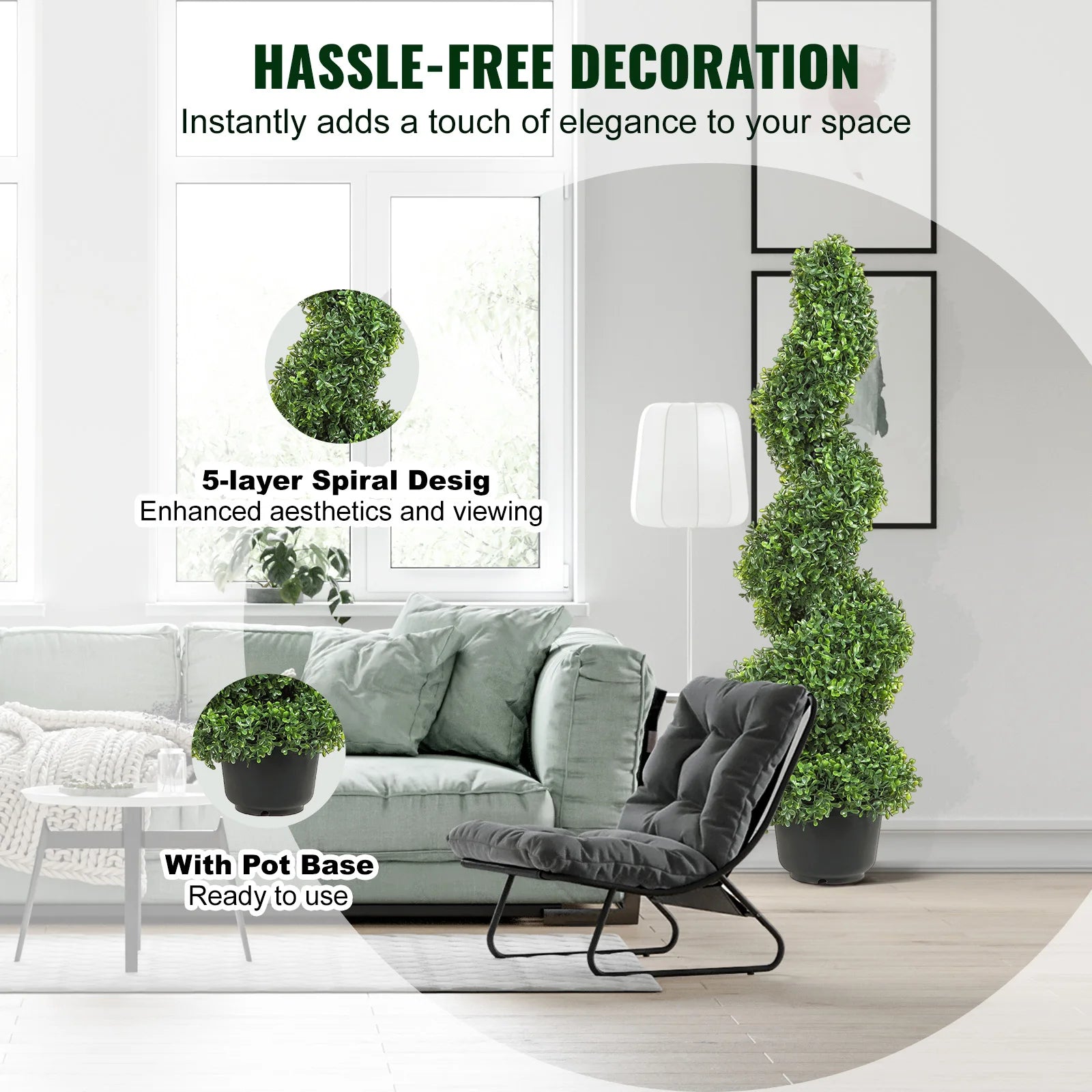 plante artificielle topiaire spirale décorative en plastique vert - vue 10 sur 10