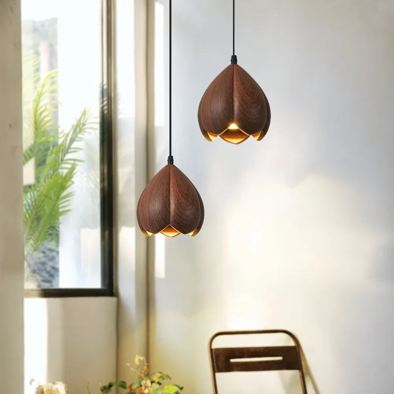 lustre suspendu moderne en bois de noyer fait main décoration maison - vue 4 sur 11