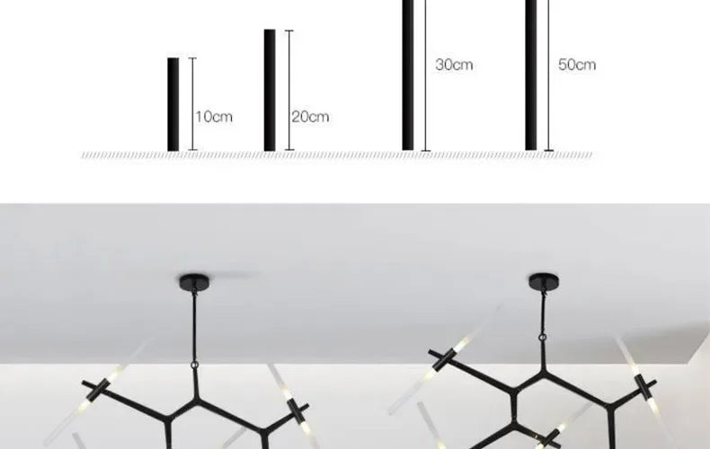 lustre moderne en verre led tube branche pour décoration suspendue - vue 5 sur 14
